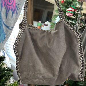 Gray Suede Chain-Trimmed Women's Bag